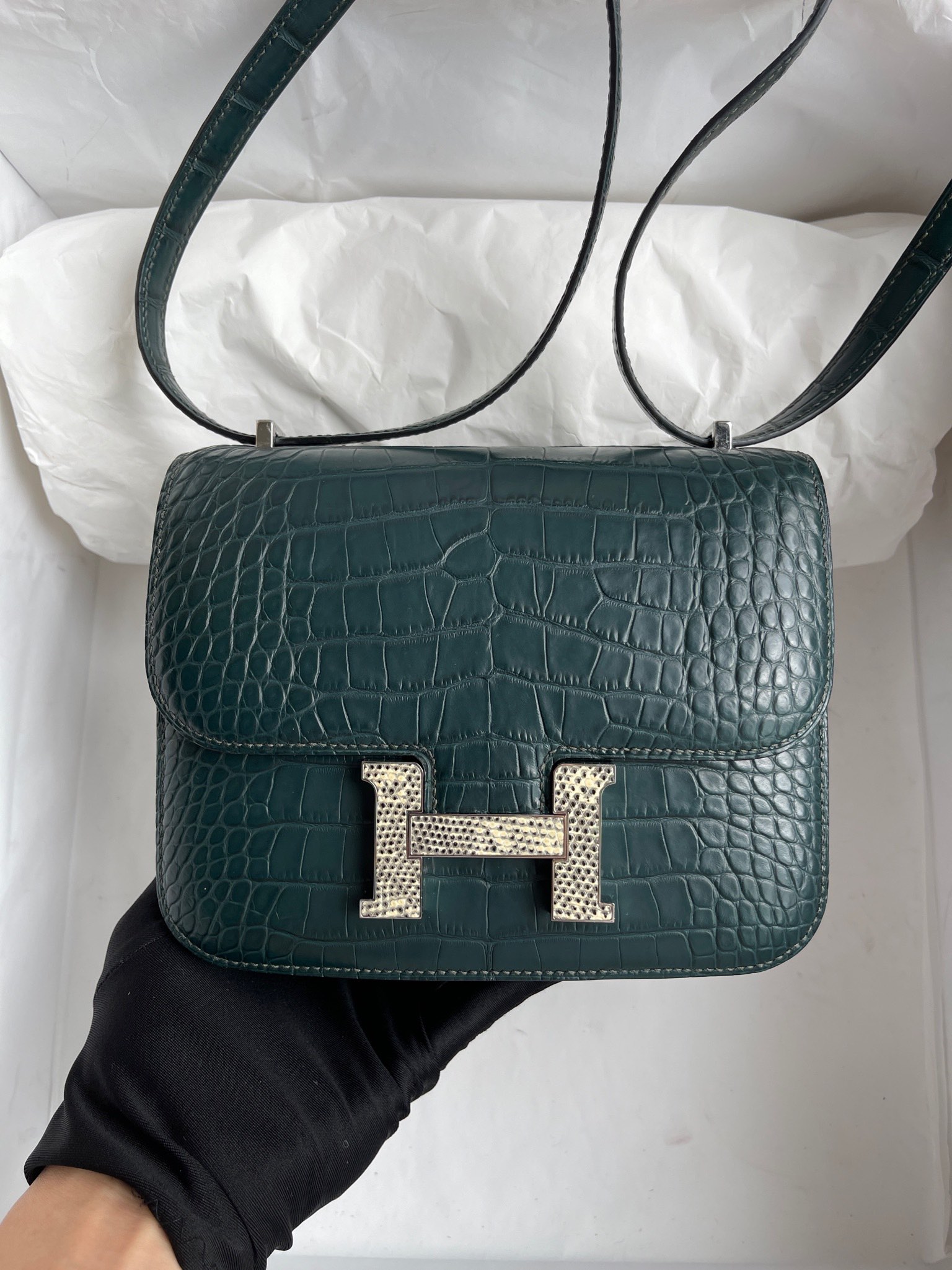 에르메스 콘스탄스18 그린 악어가죽